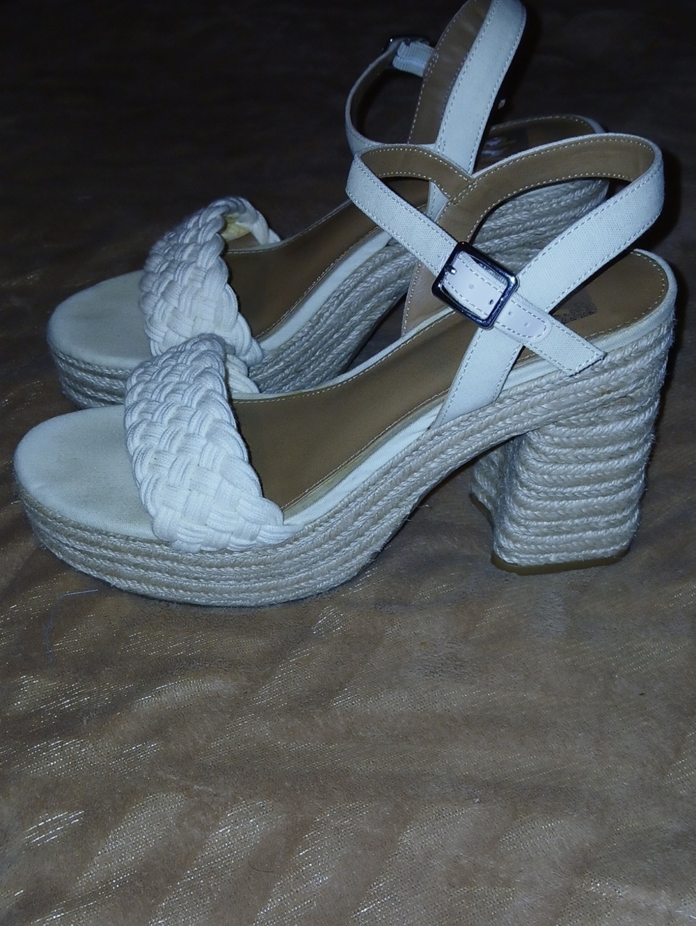 Womens Dolce Vita Walley White Braided Platform Sandals Hemp Block Heels Sz: 10